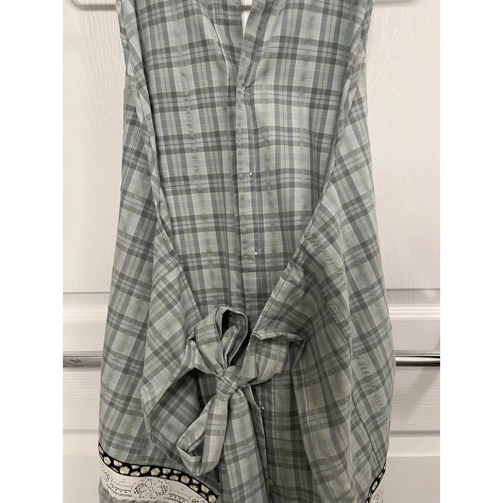 Kitchen Apron Repurposed Green Plaid Shirt Ladies OS for XS-XL